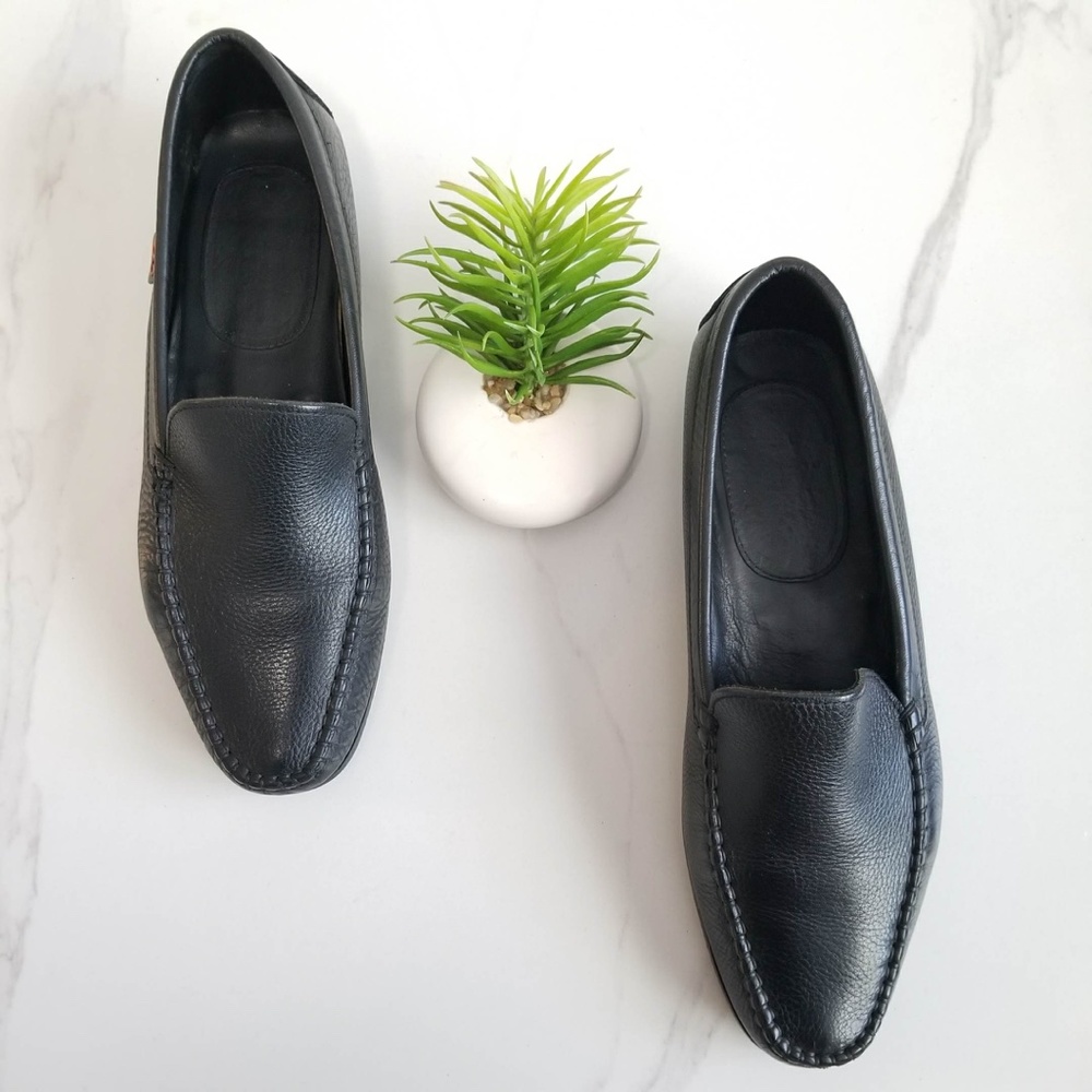 ESCADA Sport Women's Black Pebbled Leather Slip On Moc Loafers Designer Shoes